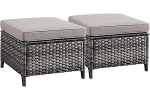 Rilyson Outdoor Ottoman Wicker Patio Ottomans - 2 Piece Footrest Footstools Set Rattan Outdoor Ottomans for Patio with Thick Cushions(Mixed Grey/Grey)