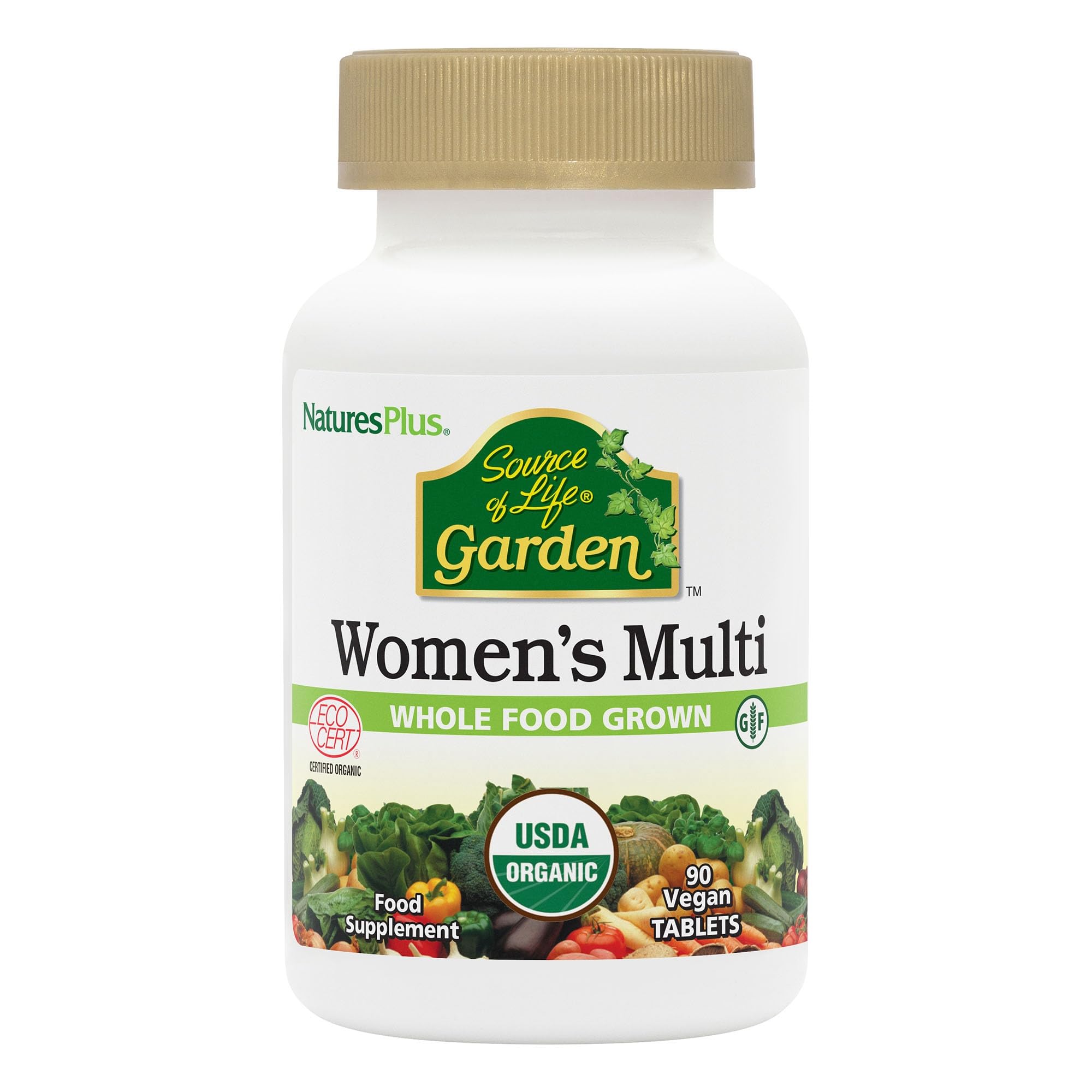 NaturesPlus Source of Life Garden Organic Women’s Multi - Vegan Multivitamin for Women - Energy, Immune Support - Iron, Methyl B12, Biotin, Maca, Cranberry - Vegan, Gluten Free - 90 Tablets
