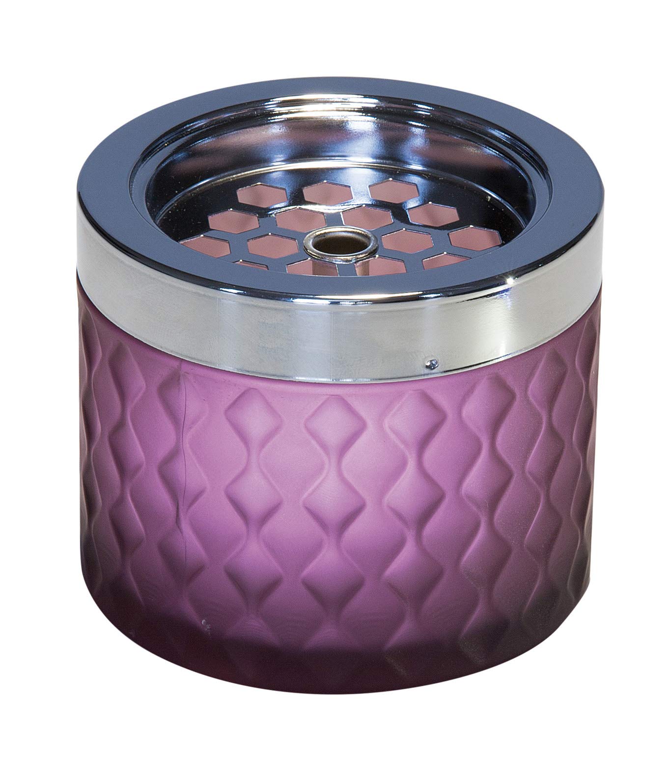 APS Wind Ashtray, Chrome-Plated Metal, Frosted Glass, with Bayonet Closure, Diameter 9.5 cm, Height 8 cm, Purple