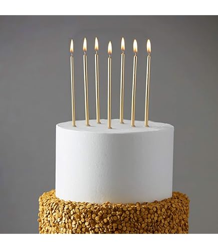 Meri Meri Long Birthday Cake Candles - Pack Of 16 Gold Foil Tall Unscented Candles (8.75 Inches)
