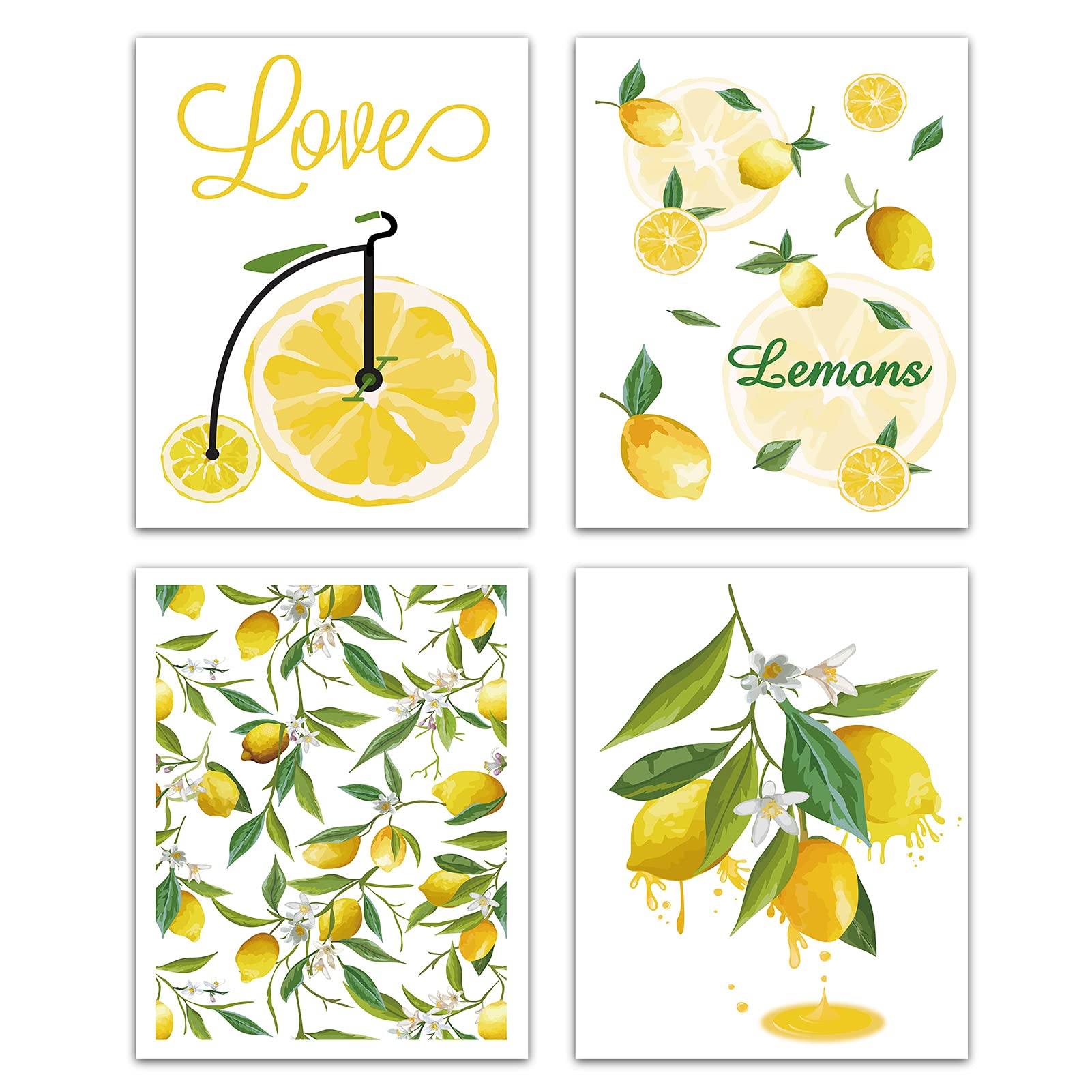 CREATCABIN 4pcs Unframed Canvas Prints Lemon Fruit Wall Art Poster Summer Love Home Decor Modern Artwork for Livingroom Bedroom Bathroom Home Office Kitchen 8 x 10inch — image 1