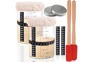 Tyniaide Sourdough Starter Kit, Sourdough Starter Jar 2 Pack (per jar 35 oz) - Glass Sourdough Crock Set. Reusable for DIY Homemade Sourdough Bread