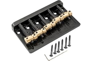 Musiclily Pro 17mm String Spacing Dual Load Heavy Duty 5-String Bass Bridge with Brass Saddle Steel Plate, Black