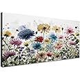 KZKU Flower Wall Art Canvas Prints Home Decor for Living Room Dining Room Bedroom Office Bathroom Artwork Multi-colored Watercolor wildflowers Pictures Wall Decor 28" x 56"
