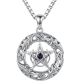CRMAD Pentagram Necklace for Women Celtic Moon Pendant Necklace for Men Wiccan Jewelry