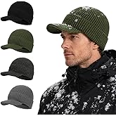 BEARAE XL XXL Winter Beanie with Brim, Fleece Lined Knit Beanie Hat for Men, Waterproof Winter Hat Ski Cap for Cold Weather