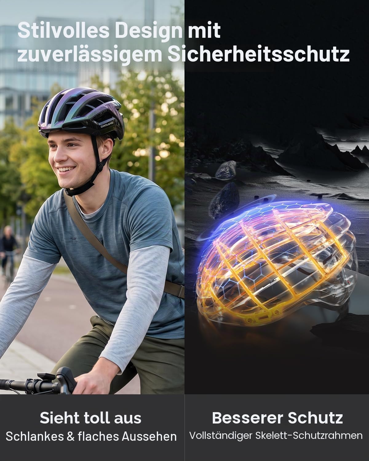 Odoland Fahrradhelm für Damen und Herren, Erwachsene Rennradhelm mit Belüftungssystem, Leicht Radhelm mit individuelle Größenanpassung, Cityhelm 2