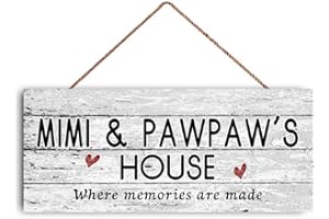 GUQFF New Sign Mimi and Pawpaw's House Sign Where Memories are Made Distressed Style Gift for Grandparents Indoor Outdoor 6" x 12"