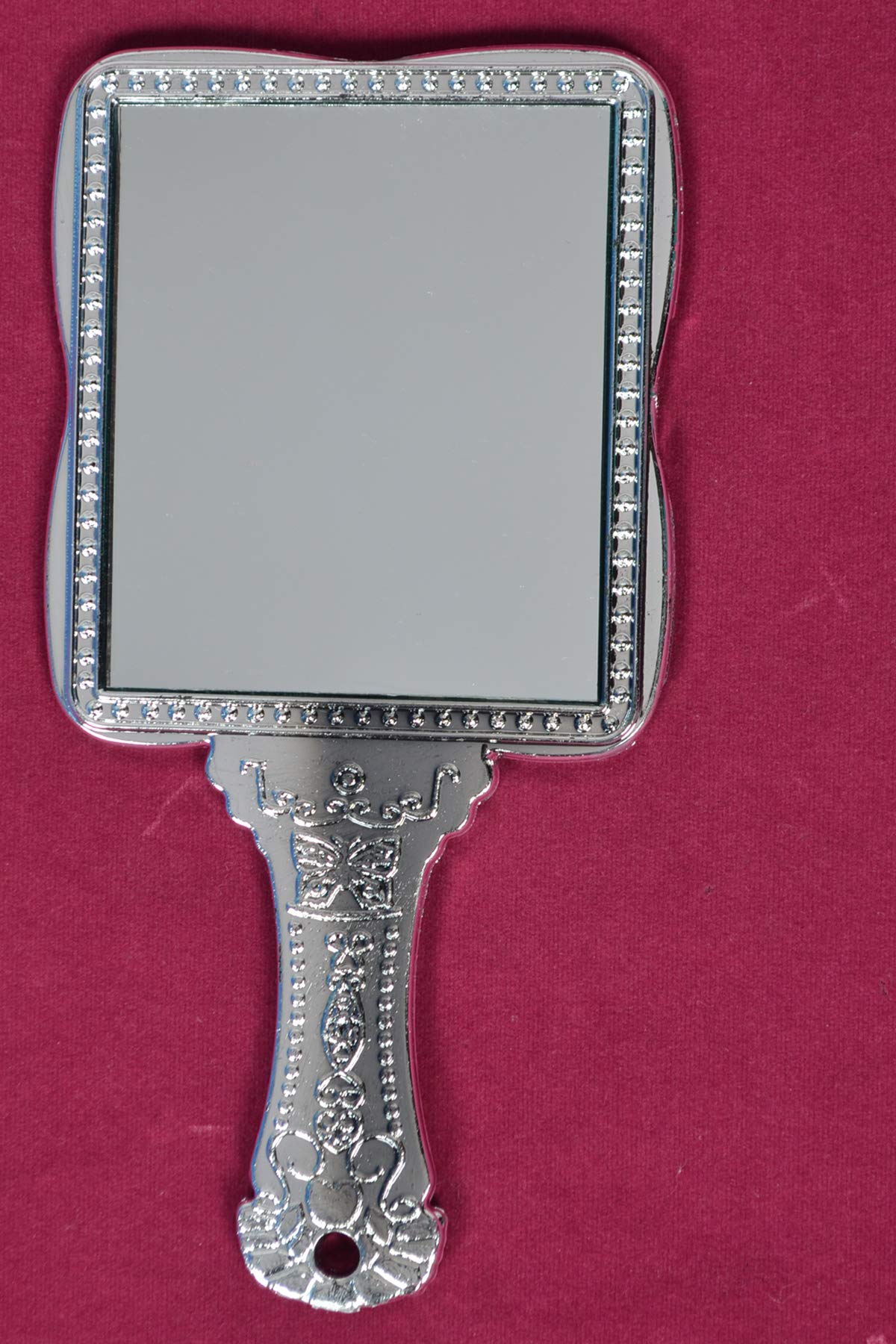 Garden Of Arts Silver Handheld Salon Barbers Hairdressers Square Shape Mirror with Grip Handle