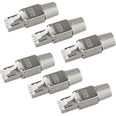 M EGA MEGACUBE Cat6A RJ45 Tool Free Connectors, Zinc Alloy Shielded Ethernet Termination Plugs for 22 to 23 AWG Network Cable, Easy Installation, 6 Pack