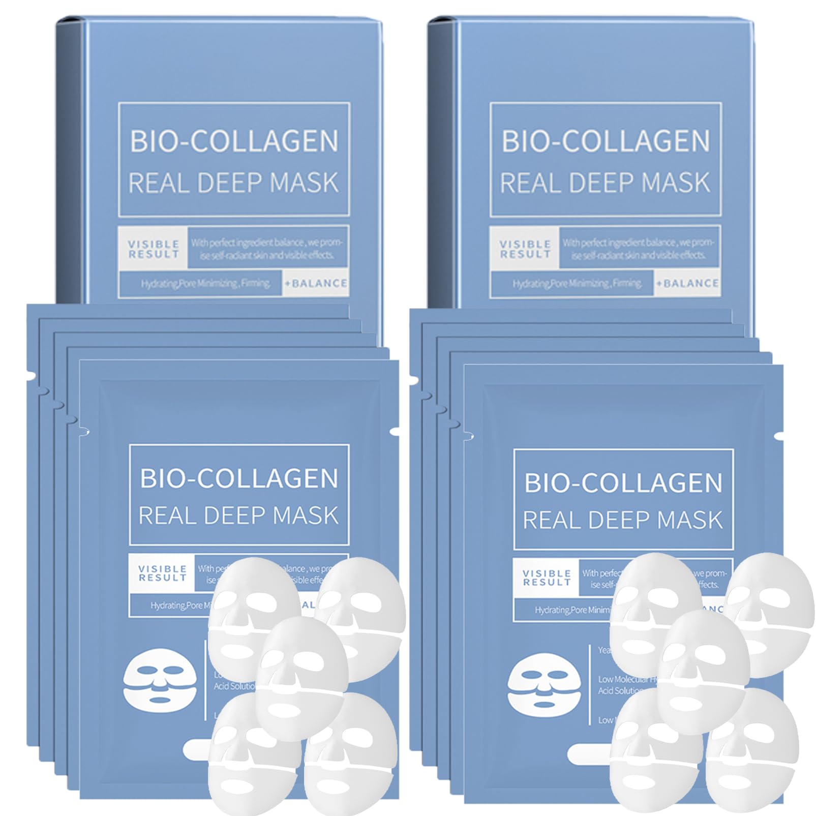 ChicNana Collagen Mask, Bio Collagen Face Mask, Collagen Masks Overnight, Korean Skincare, Face Skincare, Hydrating, Sheet Overnight Beauty (Blue 10pc)