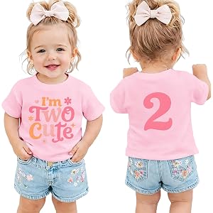 MULOIUDZ Girls 2nd Birthday Shirts I'm Two Cute T-Shirt | 2T Girls Birthday Outfits, Toddler Second B-day Party Tees, 2 Years