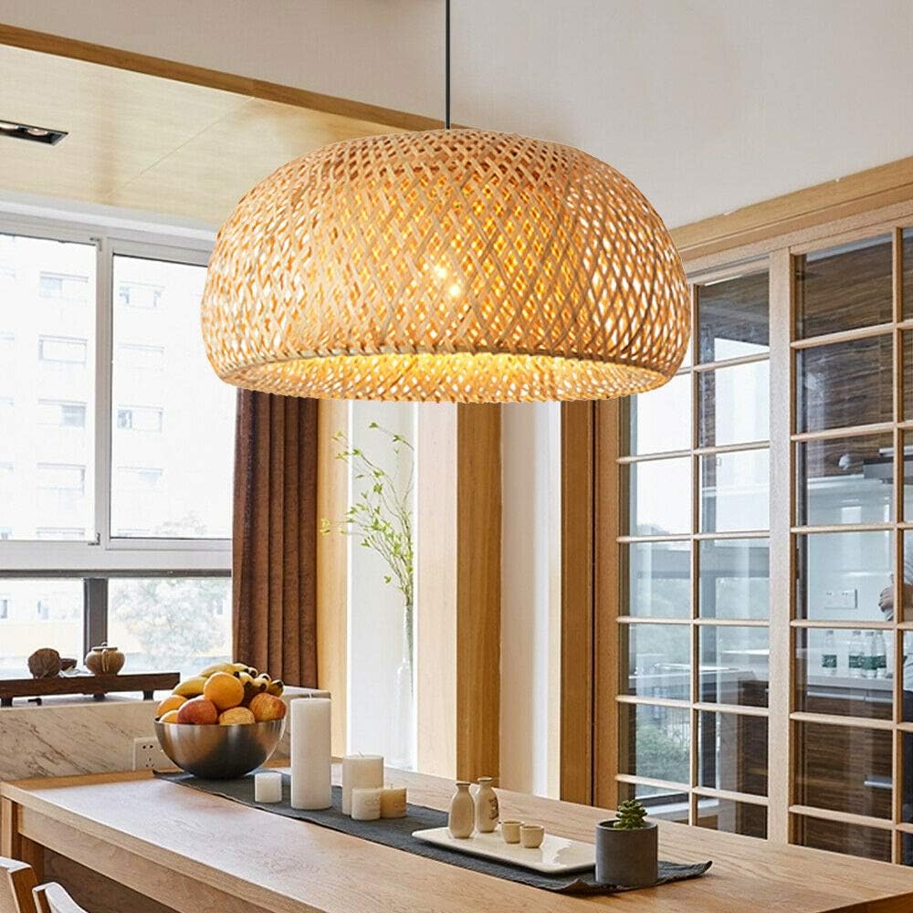 TFCFL Bamboo Wicker Rattan Pendant Lighting, Chandelier Hollow Woven