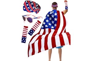Hikkcos Patriotic American Flag Cape Costume 4th of July American Flag Patriotic Independence Day Halloween Party Accessories