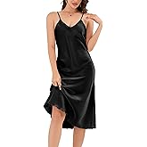 ALCEA ROSEA Women's Midi Satin Slip Dress Adjustable Spaghetti Strap Nightgown Silky Under Dresses