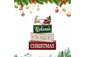 4 Pcs Wooden Christmas Table Decorations,Santa Claus,Elk Block Sign for Home Kitchen Shelf Centerpiece