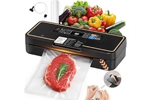 Vacuum Sealer for Food, 95kPa Food Vacuum Saver Sealer Machine, 12L/min 120W Fast-Sealing with Auto Tear-Cut,Digital Timer, B