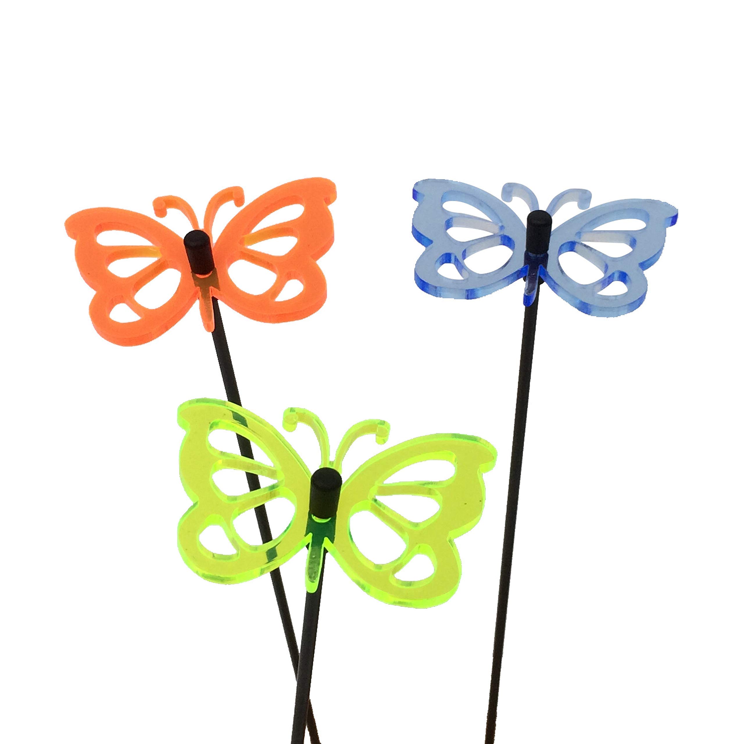 Set of 3 Glowing Comma Butterfly SunCatcher Garden Decor Decorative Garden Stakes 25cm/10 inches high Outdoor Yard Accessory Gardeners Gift, Colour:orange/blue/green (3) BG