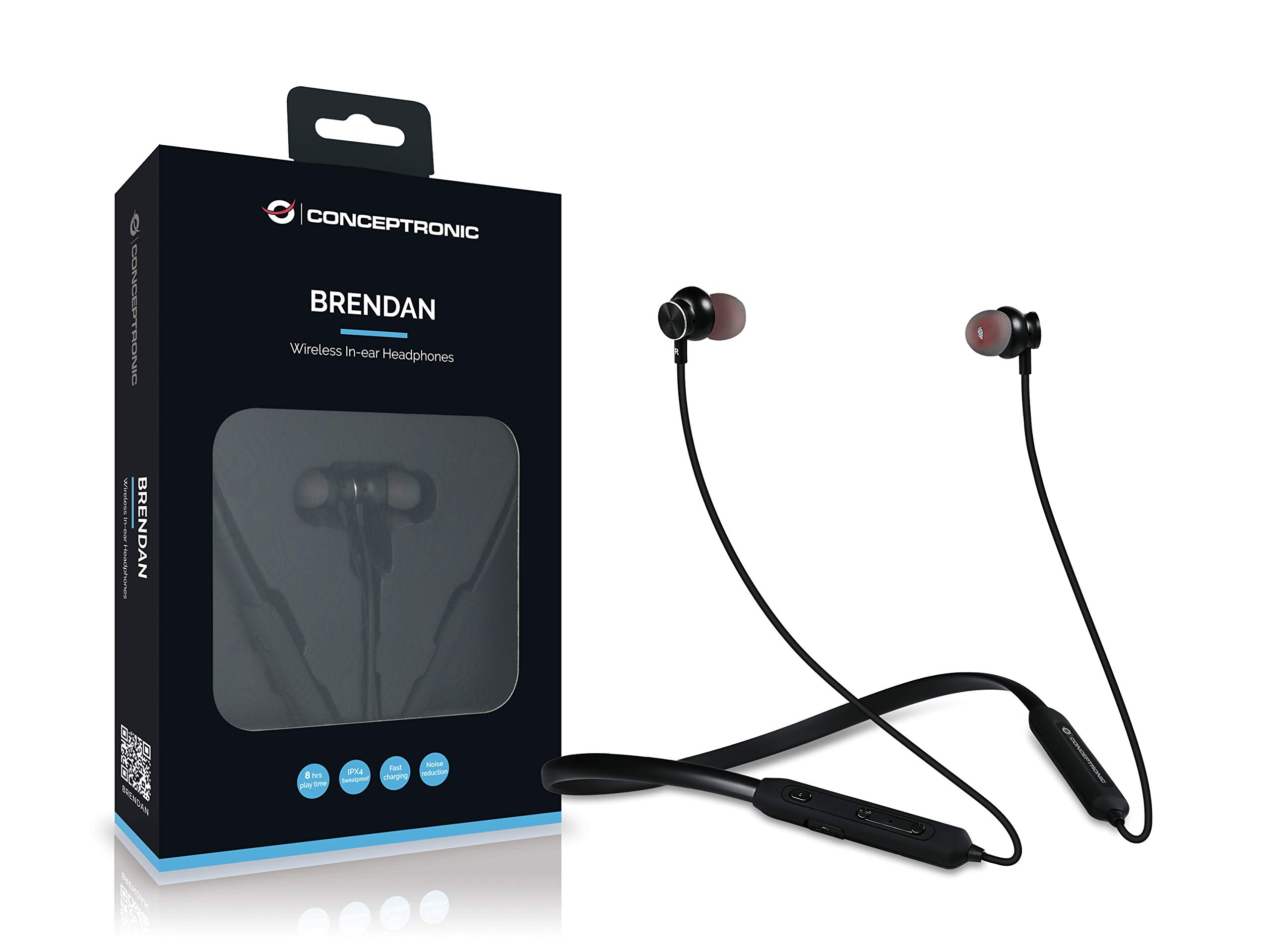 Conceptronic Wireless Bluetooth 5.0 In-Ear Headphones - Built in Microphone and Button Controls for calls, IPX4 Water/Sweat Resistant, Noise Reduction, Fast Charging