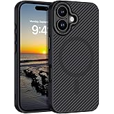 GUAGUA for iPhone 16 Case with Carbon Fiber Texture Design [Compatible with Magsafe] Matte Back Anti-Scratch Slim Shockproof Phone Cover for iPhone 16 6.1 Inch-Black