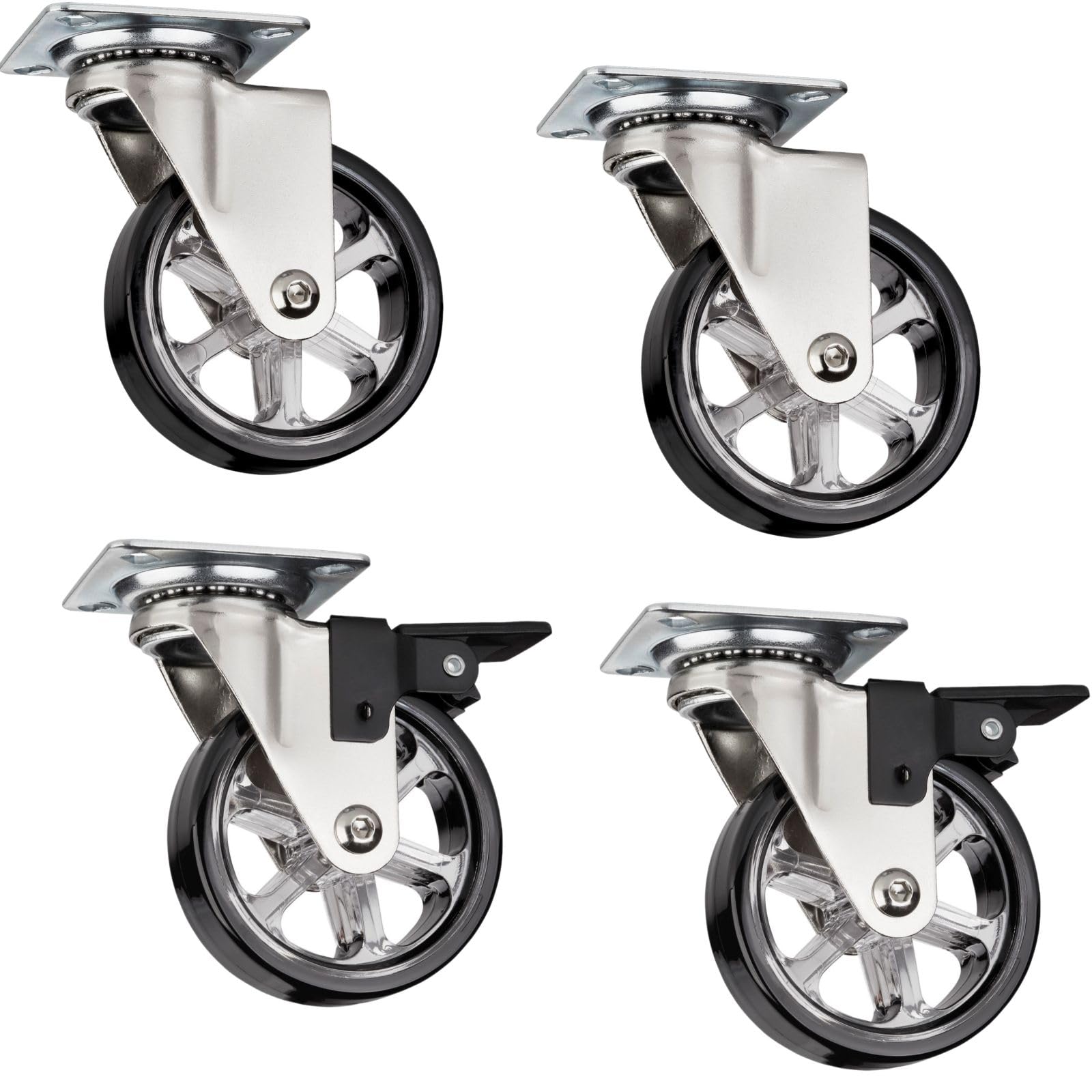 Set of 4 x SO-TECH® Swivel Castor Furniture Wheel Colour Transparent Brown Ø 75 mm 2 x with Brake 2 x Without Brake