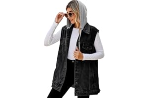 Perbai Women's Oversized Denim Vest Distressed Mid Long Sleeveless Jean Jacket Waistcoat with Pockets