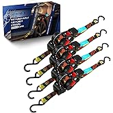 ANLULOAD Retractable Ratchet Strap(0.7In x 6.5Ft),S Hook Retractable Tie Down Strap for Motorcycles, Boats,Atvs,Utvs.WLL220Lbs,BS:440Lbs(4 Pack)