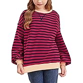 blibean Girls Cotton Long Sleeve Sweathirts Striped Color Block Tops Size 6-15 Years