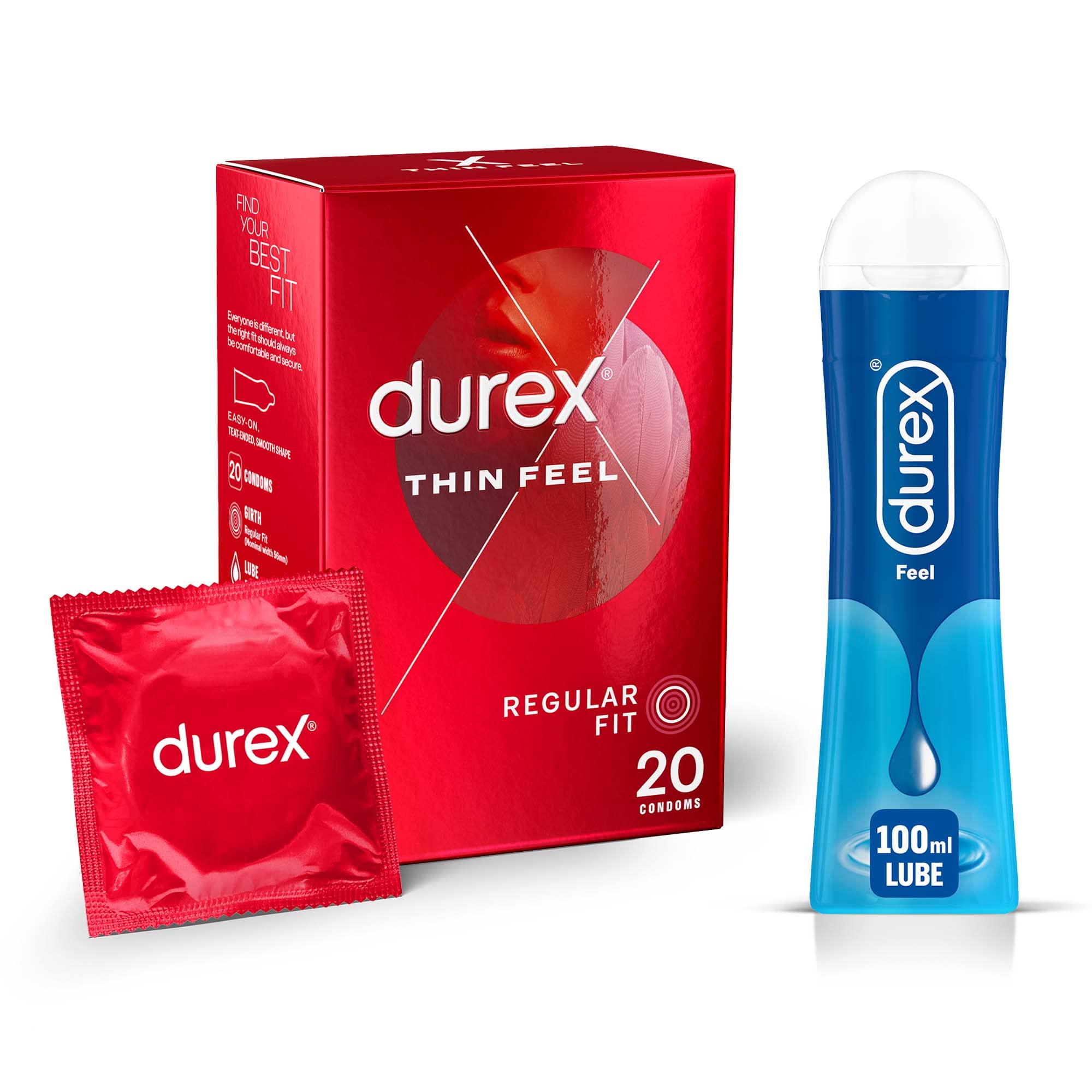 Durex Ultra Thin Condoms 20 Pack & Play Lube Gel 100ml Bundle - Enhanced Sensation, Smooth Lubrication, Intimate Comfort, Premium Quality, Discreet Packaging