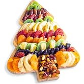 A Gift Inside Dried Fruit and Nuts Gift Basket &ndash; Gourmet Dried Apricots, Peaches, Pineapple, Kiwi, Prunes &amp; Plums with Trail Mix &ndash; Reusable Christmas Tree Bamboo Serving Tray