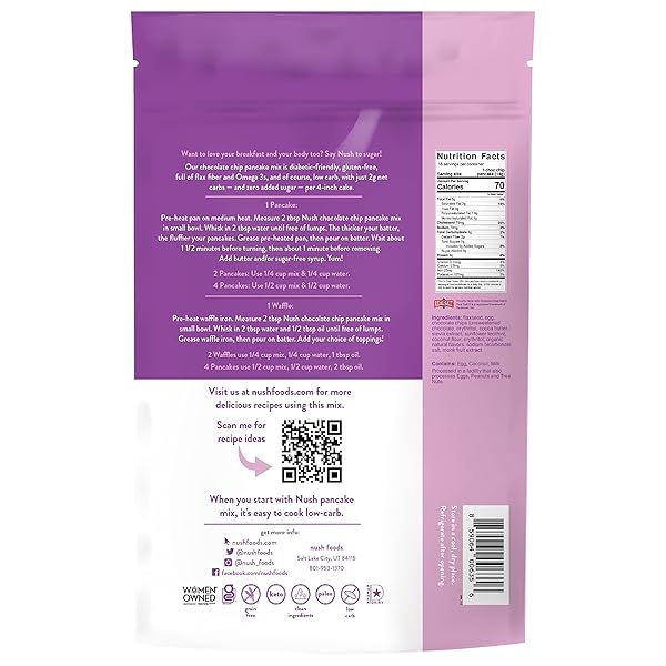 NUSH FOODS LOW CARB PANCAKE MIX, HEALTHY PANCAKE MIX BY NUSH (CHOCOLATE CHIP) | (CHOCOLATE CHIP PANCAKE MIX – (2 PACK), KETO PANCAKES, LOW CARB, LOW SUGAR