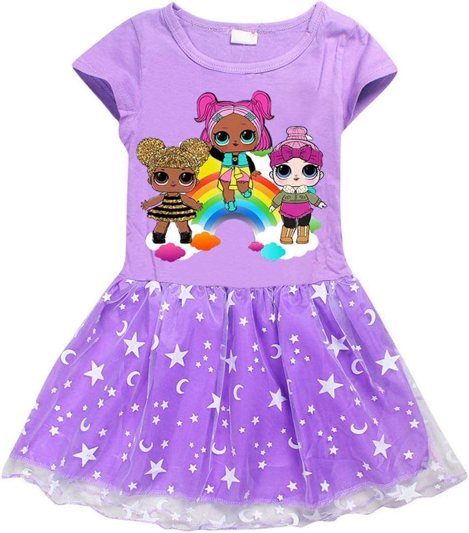 Dgfstm Cute Cartoon Printed Comfy Loose Fit Stitching Skirt Girls Dress