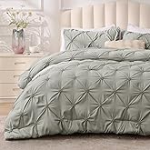 BEDELITE Grey Queen Comforter Set - 3 Pieces Boho Pintuck Bedding Comforter Sets, Lightweight Soft & Warm Bed Comforter Queen with 2 Pillowcases for All Season