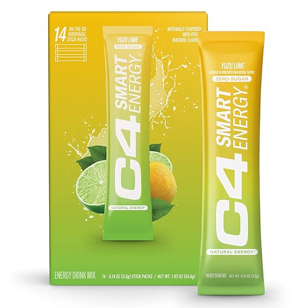 CELLUCOR C4 SMART ENERGY POWDER STICK PACKS – SUGAR FREE PERFORMANCE FUEL & NOOTROPIC BRAIN BOOSTER, COFFEE SUBSTITUTE OR ALTERNATIVE | YUZU LIME – 14 COUNT