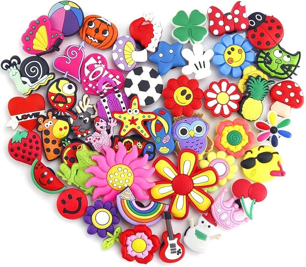 Shoe Charms, 50 Pcs PVC Shoes Charms for Crocs and Jibbitz Cute Flower