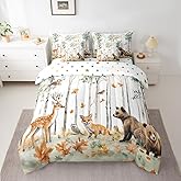 Feelyou Animal Comforter Set with Sheets Twin Size Deer Bed in a Bag for Boys Girls Teens Fox 7 Pieces Bedding Set Bear Bed Set Room Decor Forest