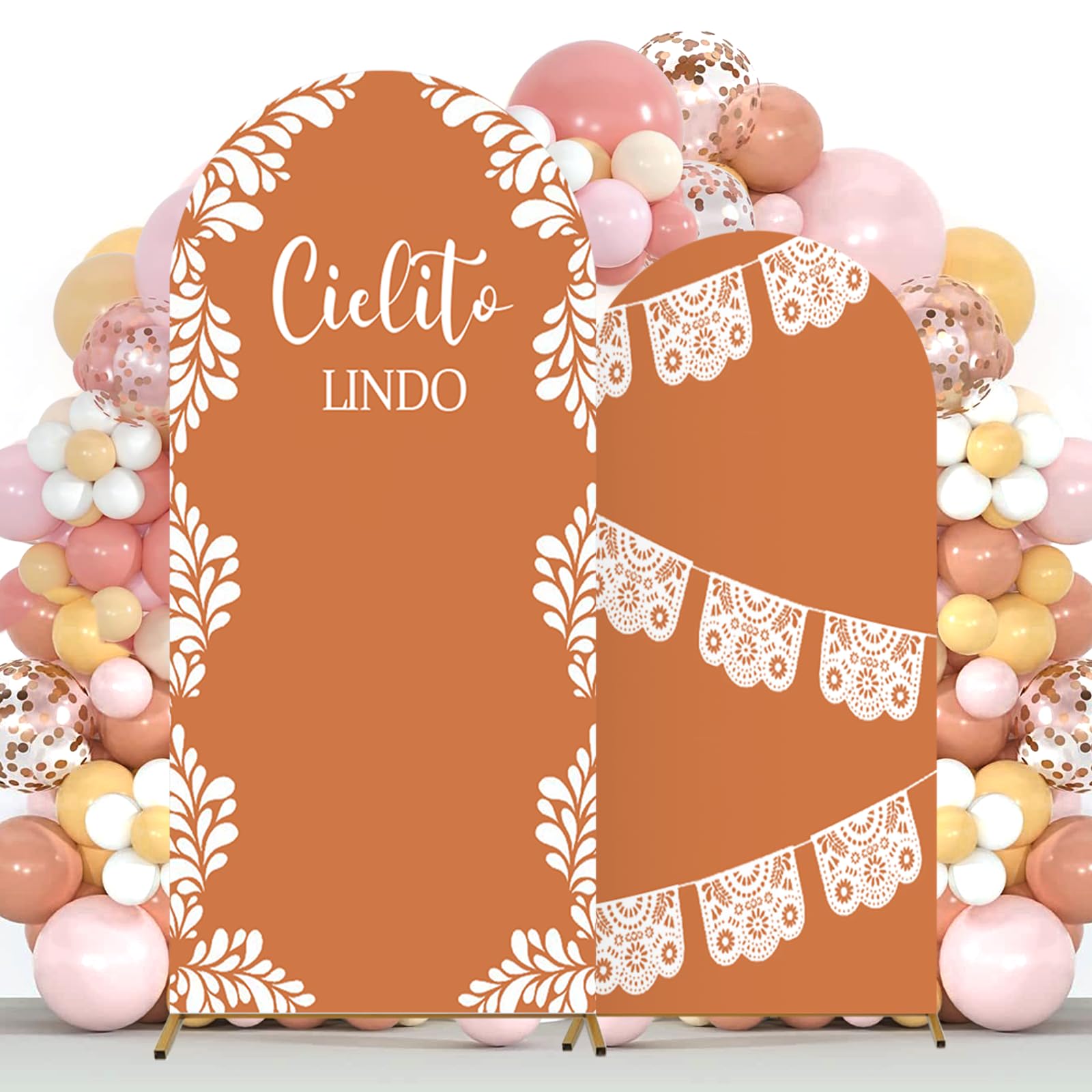 Photo 1 of 2 Pcs Large Mexican Arch Backdrop Cover 7.2FT 6FT Baby Shower Photo Background Decor Backdrop Stand Cover for Mexican Talavera Wedding Birthday Bridal Shower Fiesta Party Decoration