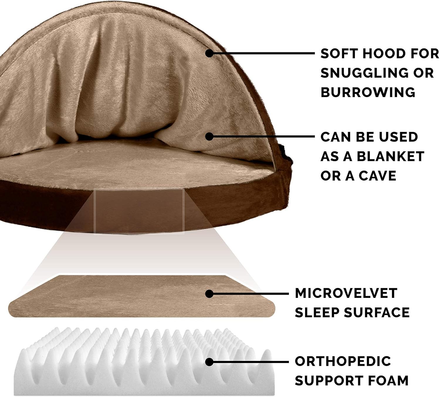 Furhaven Pet Dog Bed - Orthopedic Round Cuddle Nest Micro Velvet Snuggery Blanket Burrow Pet Bed with Removable Cover for Dogs and Cats, Espresso, 26-Inch : Pet Supplies