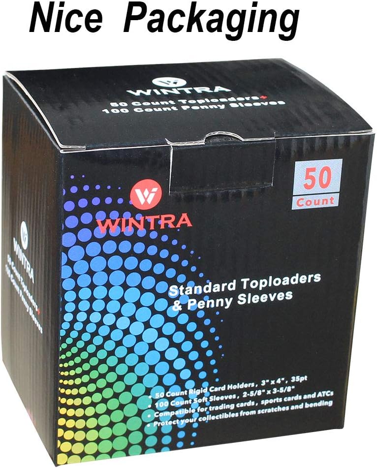 WINTRA 3" x 4" Toploaders and Penny Sleeves Bundle for Trading and Sports Cards, Including 50 35pt Toploaders and 100 Clear Soft Card Sleeves (50 toploaders + 100 Sleeves): Office Products