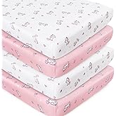 Girl Crib Sheets 4-Pack, Fitted Sheets 52'' x 28'' for Standard & Toddler Mattress, Soft Breathable Material, Neutral & Pink