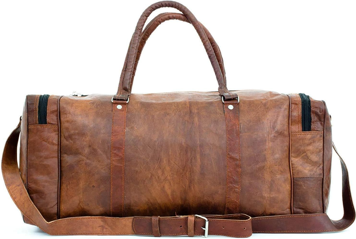 ALASKA EXPORTS Duffel Bag Genuine Leather Carry On Luggage Travel Holdall, Brown - Style 5, 28" Inches - Image 4