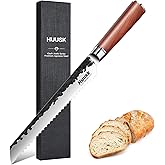Huusk Serrated Bread Knife 8 inch, Upgraded Carbon Steel Japanese Bread Knife, Breads Slicing Knives for Cutting Homemade Breads, Bagel and Sourdough with Gift Box, Christmas Gifts for Men and Women