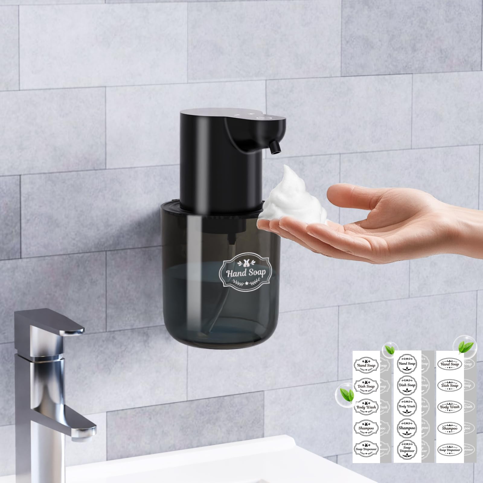 Photo 1 of FFZZKJ Wall Mounted Automatic Soap Dispenser 13.5oz/400ml Rechargeable Foaming Soap Dispenser Touchless for Hand Dish, IPX5 Waterproof for Bathroom/Kitchen/Washroom, Black