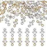 HOBBIESAY 40Pcs 2 Colors Brass Cubic Zirconia Links 18K Gold Plated Platinum Flat Round Birthstone Charm Clear Cubic Zirconia Link Charms Crystal Charms for Jewelry Making