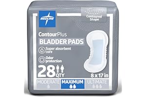 Medline ContourPlus Bladder Control Pads; Maximum Absorbency; 6.5 x 13.5 Inches; Bag of 28