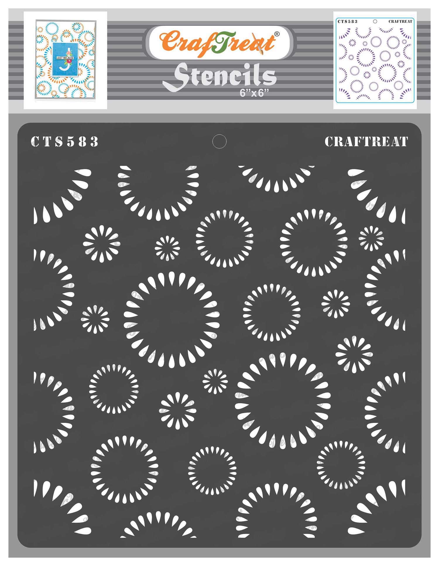 CrafTreat Reusable Floral Round Stencils for Painting on Wood, Canvas, Paper, Fabric, Floor, Wall and Tile - Round Rings Stencil - 6x6 Inch - DIY Art and Craft Stencils - Round Flower Stencil