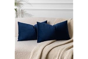 JUSPURBET Navy Blue 12x20 Lumbar Pillow Cover Set of 2 Soft Decorative Velvet Throw Pillow Cases for Couch Bed Sofa Zippered Closure Luxurious Velvet Fabric Machine Washable Home Decor