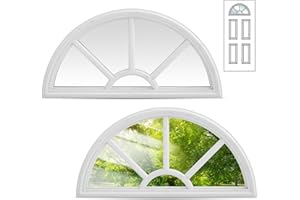 Pushglossy 22" x 10" Entry Door Glass Insert Half Round Top Exterior Door Window Inserts Replacement Kit with Low-e Clear Glass for Home Improvement (White,5 Lite Round Top)
