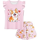 LQSZ Girls Pajamas Flutter Sleeve Toddler Girl Summer Pajamas 2 Piece Pjs Set Sleepwear for Girls 3-10 Years
