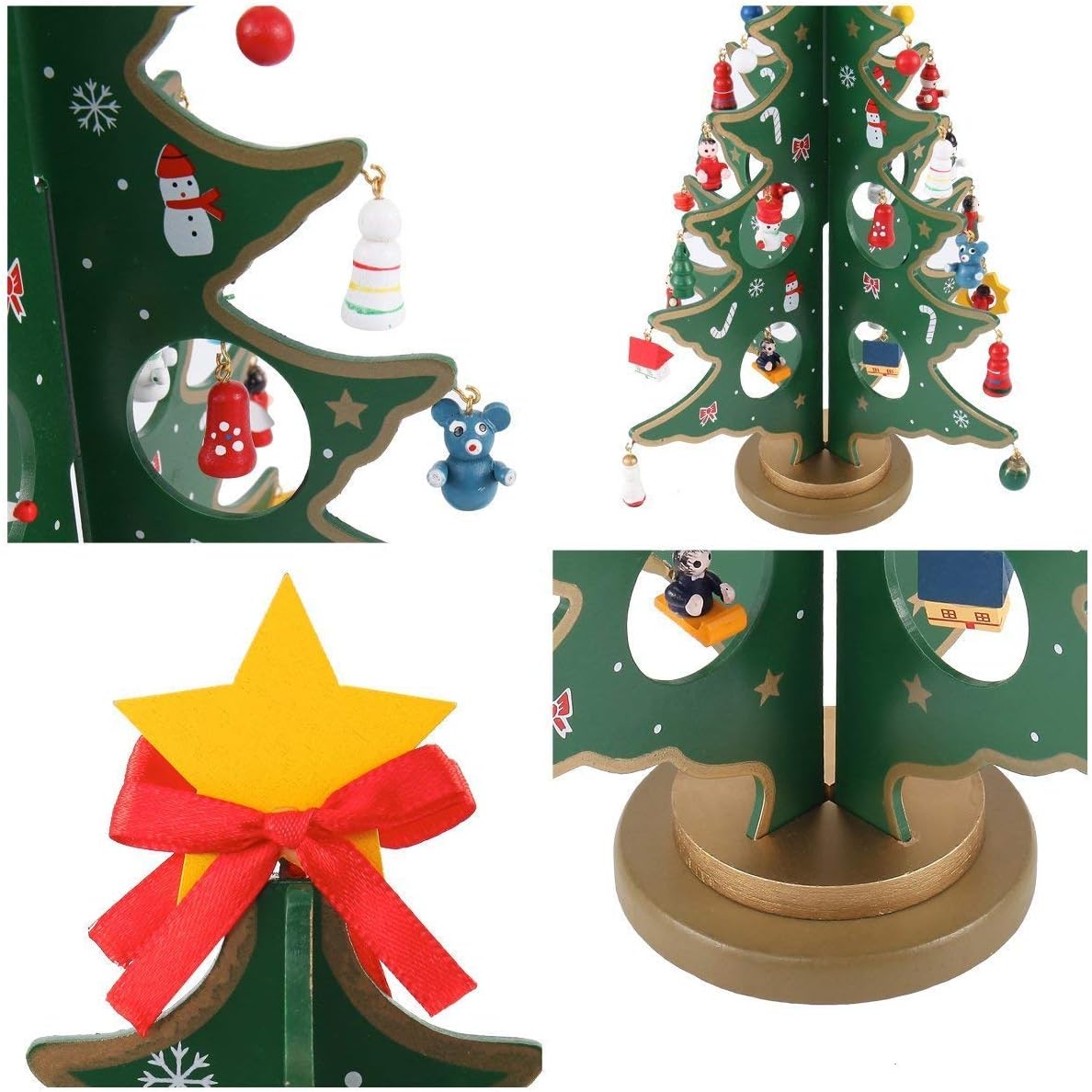 Amazon Co Jp Jkunda 卓上 クリスマス ツリー 木製 ミニ クリスマスツリー 可愛い オーナメント 付き 卓上 デコレーションツリー 簡単な組立品 飾り 商店 部屋 おもちゃ プレゼント グリーン ホーム キッチン